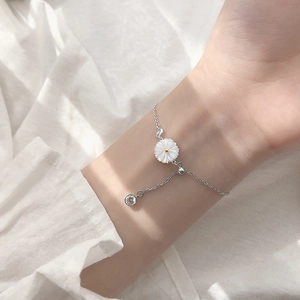 Dainty Shell Daisy Bracelet Copper White Gold Plated Small Fresh Flower Zirconia Adjustable Chain Jewelry For Women Girls Gift