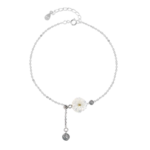 Elegant S925 sterling silver daisy bracelet with white shell flower and clear zircons