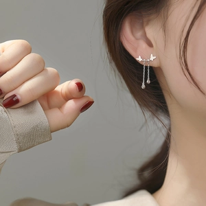 Boucles d'Oreilles Pendantes Gland Papillon Cuivre Plaqué Argent Zircone Boucles d'Oreilles Clous pour Femme Minimaliste Élégant Style Coréen