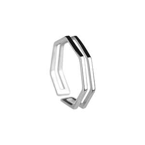 Minimalist double-layered geometric hexagon open ring in polished 925 silver finish