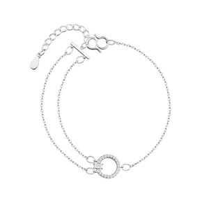 Zweilagiges silbernes Armband mit geometrischem Kreis und funkelnden Strasssteinen