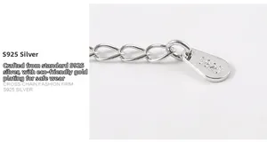 Detailaufnahme der S925 Sterlingsilber Verlängerungskette und Markenstempel am Anhänger