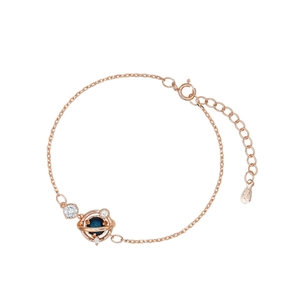 Elegante bracciale in oro rosa con pianeta blu intenso e accenti di zircone