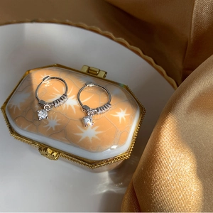Elegant s925 silver hoop earrings with micro-pave diamonds and round zircon pendants