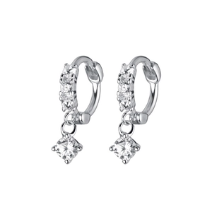 Minimalist S925 sterling silver hoop earrings with small cubic zirconia drop pendants