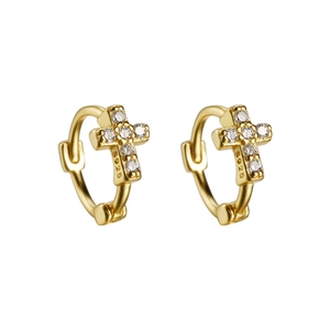 Eleganti orecchini a cerchio a croce in argento S925 dorato con zirconi bianchi