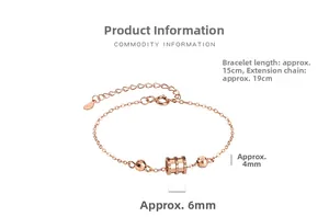 Détail du bracelet S925 en argent avec perle cylindre et chaîne réglable de 15-19cm rose doré