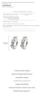 Détails et dimensions des créoles fleurs en argent S925 de 13mm avec zircone