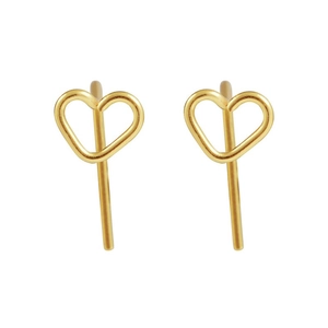 Minimalist gold hollow heart drop earrings with simple geometric lines for women