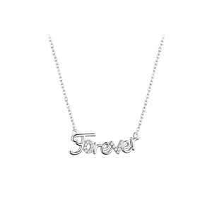 Minimalist sterling silver Forever pendant necklace with sparkling zircon accents