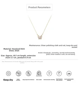 Spécifications détaillées du collier papillon en argent S925 avec pendentif en nacre