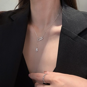 Collana con Pendente a Doppia Graffetta in Argento Sterling S925 Catena a Forma di Y Micro-Intarsiata Zirconia Gioielli Eleganti per Donna Casa Ufficio Festa