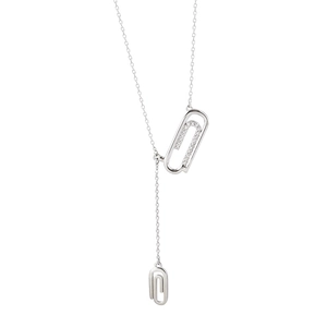 Collana a Y in argento sterling con fermaglio a graffetta e zirconi cubici scintillanti