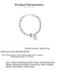 Detailansicht des S925 Sterlingsilber LUCKY Anhänger Armbands mit verstellbarer Kette