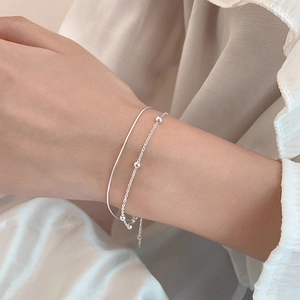 Minimalist Double Layer Snake Bone Bead Bracelet For Women Copper White Gold Plated Chic Adjustable Chain Fashion Jewelry Gift