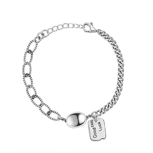 S925 Sterling Silber asymmetrisches Armband mit rechteckigem Lucky Anhänger für Damen