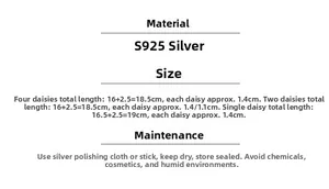 Detailed size specification chart for S925 sterling silver daisy bracelets with measurements