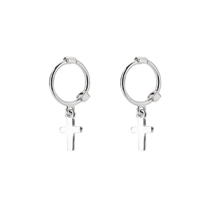 Polished S925 sterling silver hoop earrings with classic cross pendant for women