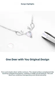 Macro detail of elk antler pendant with moonstone and s925 sterling silver chain