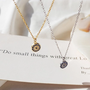 S925 Sterling Silver Evil Eye Necklace with blue crystal pendant for women on a gift card