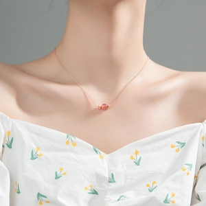 Collier en argent S925 pour femme avec pendentif bonbon en cristal fraise en or rose