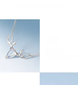 Detail of s925 silver elk necklace with a 5x8mm teardrop moonstone pendant detail