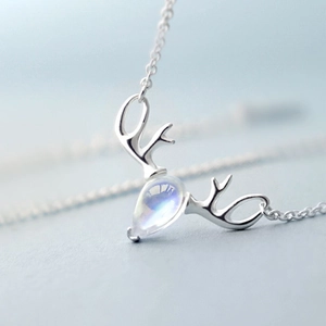 Elegant S925 sterling silver reindeer necklace with a blue moonstone teardrop pendant