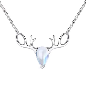 S925 sterling silver elk horn necklace with moonstone teardrop pendant for women