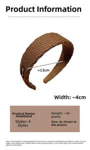 Detail view of coffee brown knit headband showing 4cm width and 13cm diameter dimensions