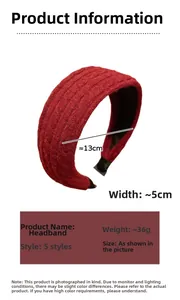 Detailed size and weight specs for the red chunky knit wide headband for women