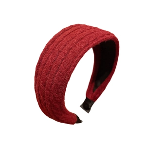 Winter chunky knit headband in red cable pattern for high cranial top hairstyle