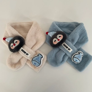 Sciarpa in Pelliccia Sintetica per Bambini Scaldacollo in Peluche Morbido Pinguino Pesce Patch Sciarpa Termica Invernale per Neonati
