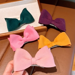 5-pack elegant woolen bow hair clips in multiple colors with silver metal duckbill clips