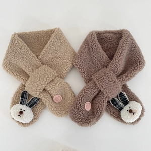 Écharpe mignonne en laine d'agneau pour enfants avec décor de lapin en peluche