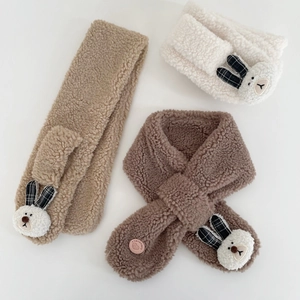 Écharpe en Polaire Sherpa Lapin Mignon pour Enfants Cache-cou en Fausse Fourrure pour Garçons Filles Tout-petits
