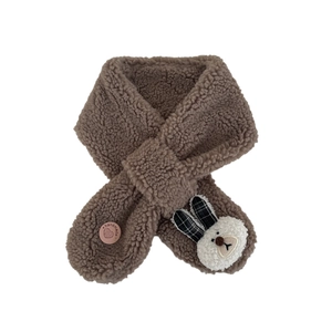 Tour de cou en polaire marron pour enfant avec mignon lapin blanc et oreilles à carreaux