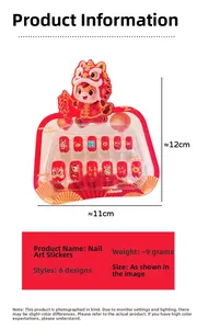 Detail of 10-piece Chinese New Year children's press-on nails with lucky lion motifs