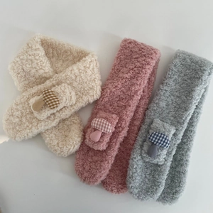 Dick geschichteter Plüschschal mit Pilz für Kinder in Beige, Rosa und Graublau