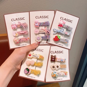 Cute Children Resin Cartoon Animal Hair Clips For Girls Handmade Embroidered Flower Plush Fabric Wrapped Duckbill Side Clips Hair Accessories