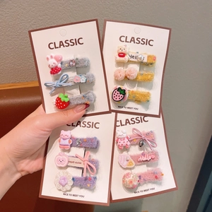 Cute Korean style floral embroidery hair clips set for little girls in soft pastel colors