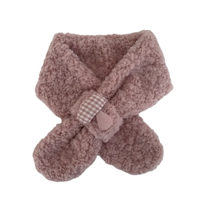 Dicker Teddy-Fleece Kinderschal in Altrosa mit süßem kariertem Pilz-Detail