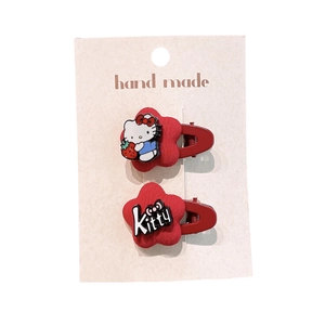 Cute red Hello Kitty hair clips set with cherry and bow design for girls New Year accessory