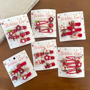 Coffret de barrettes à cheveux rouges pour filles avec fraises et motifs d'ours