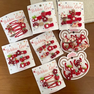 Ensemble de Barrettes à Cheveux Dessin Animé Rouge Fraise Fleur Ours Épingles à Cheveux en Résine Élastiques pour Enfants Accessoires