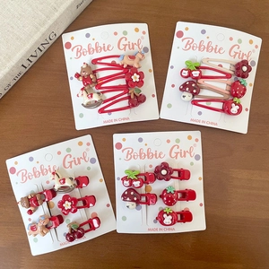 Ensemble de barrettes à cheveux rouges et crème pour filles avec ours et fleurs