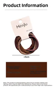 Close-up of elastic hair bands in brown and burgundy tones with textured weave detail