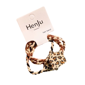 Plaid hair elastic set with star leopard charm on card minimalist high ponytail accessory
