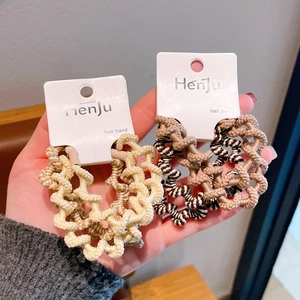 Women Fashion Wave Pattern Hair Ties High Elastic Polyester Fabric Scrunchies Milk Tea Color Geometric Hair Bands Accessories