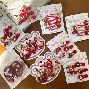 Set de barrettes festives rouges avec fraises et animaux cartoon pour fillettes