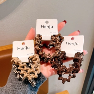 Set of 3 minimalist wavy hair ties in milk tea tones with high elastic knitted texture